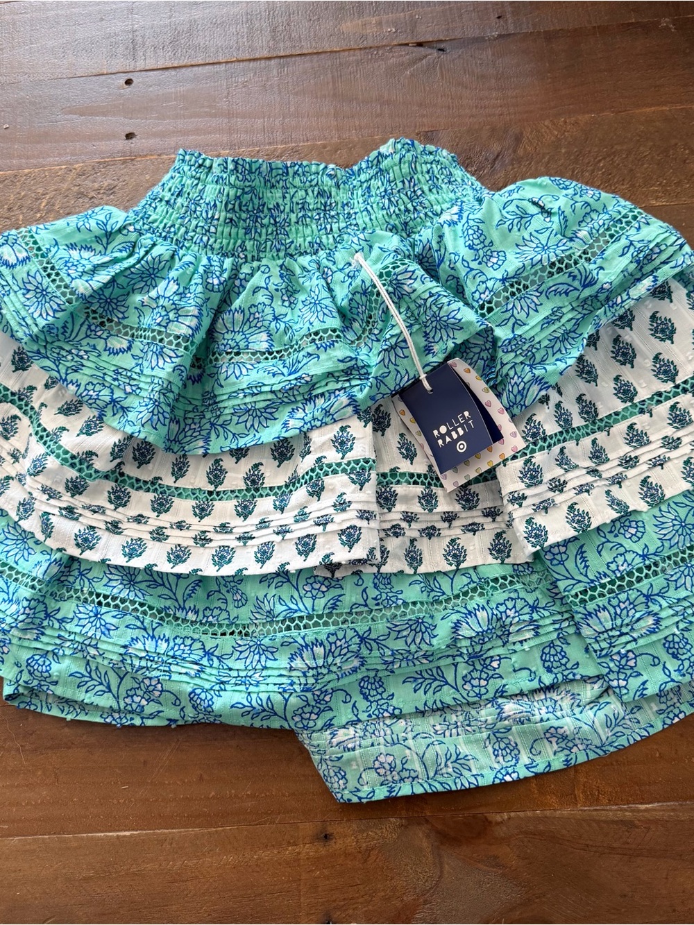 Roller Rabbit Aqua and Blue Floral Ruffled Skirt